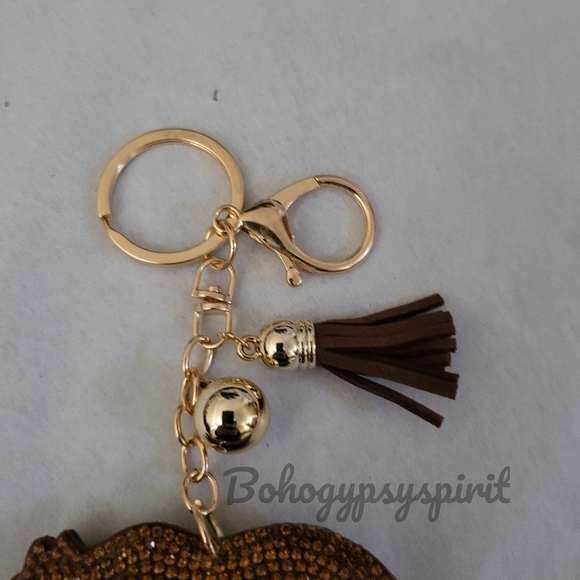 Bling Mama Bear Crystal Rhinestone Keychain Bag Charm With Tan Tassel - Picture 9 of 12